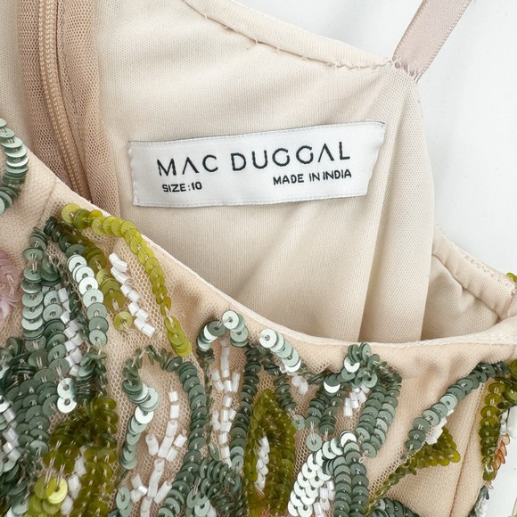 Mac Duggal One Shoulder Floral Embellished Gown Nude Multi Size 10 NWT - Picture 9 of 12